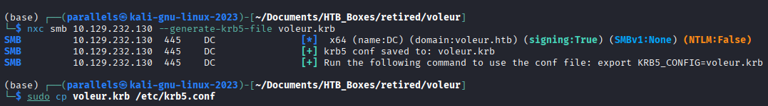 NXC generating a krb5.conf for voleur.htb