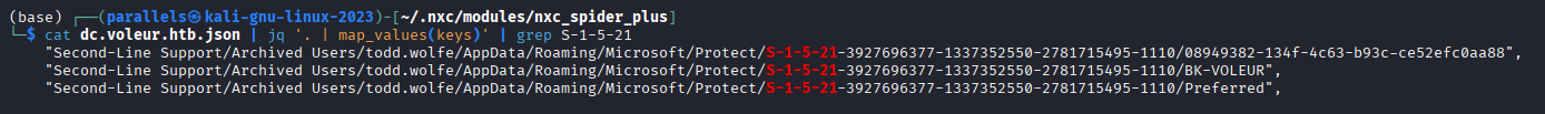 spider_plus output continued, DPAPI Credentials and Protect folders visible
