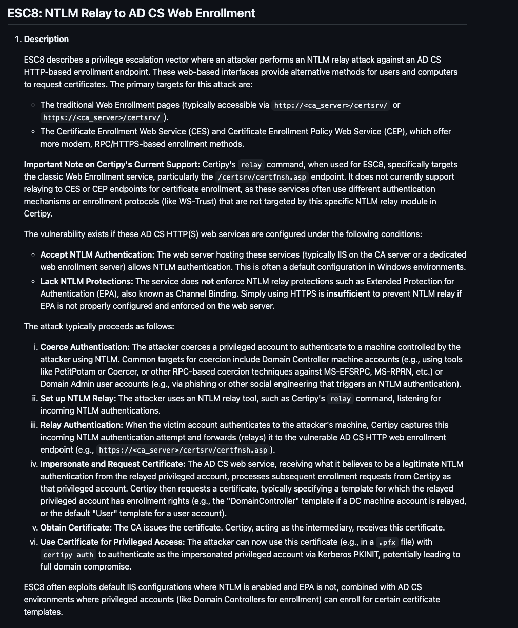 ESC8 description in certipy output